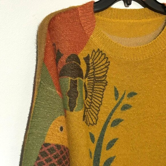 YESNO Graphic Fish Ocean Wool/Cotton Oversized Cozy Fall Sweater One Size - Picture 3 of 9